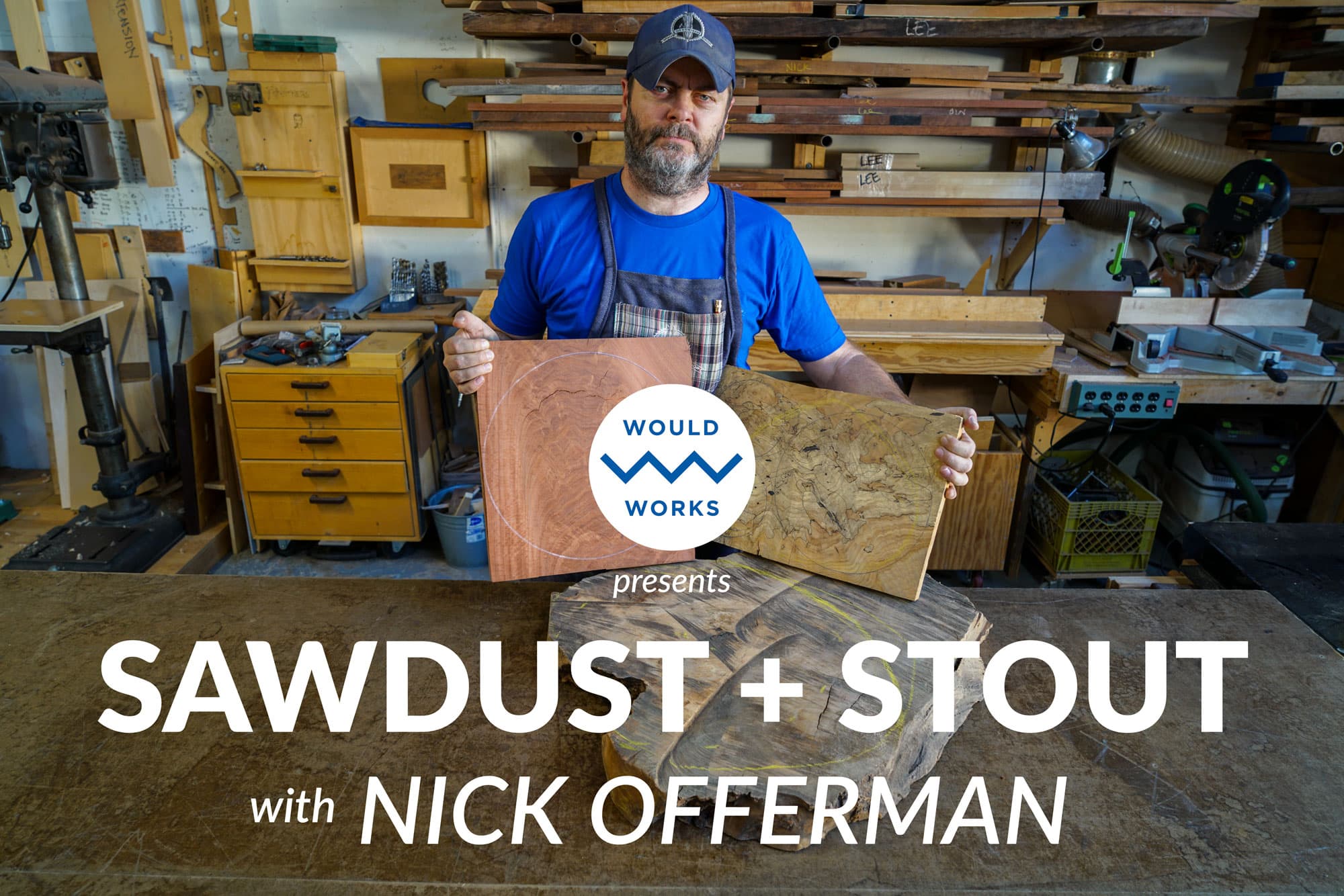 sawdust and stout, nick offerman, woodworking, would works fundraiser