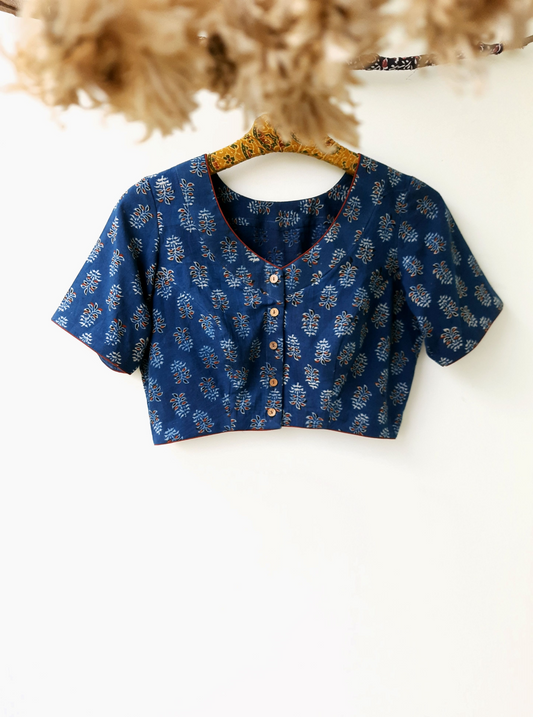 Indigo ajrakh prints full sleeves blouse – Turquoisethestore