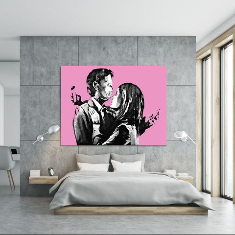 Banksy Mobile Lovers Pink Canvas Print or Poster