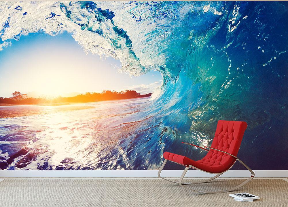 Blue Ocean Waves Wall Mural Wallpaper | Canvas Art Rocks