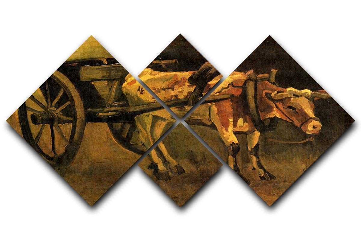 Cart with Red and White Ox by Van Gogh 4 Square Multi Panel Canvas  - Canvas Art Rocks - 1