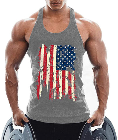Men Tank Top American Flag Fitness Bodybuilding Cotton Gym Tops Stringer Muscle Tank Top Y Back