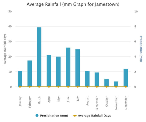 gennemsnitlig nedbør Jamestown Sankt Helena