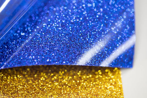 yellow and blue glitter heat vinyl transfer