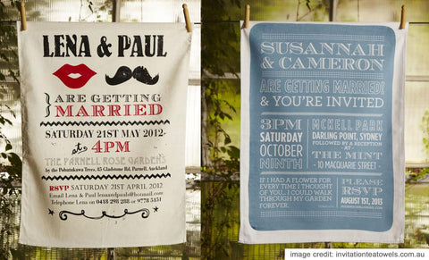 personalized wedding tea towel invitation