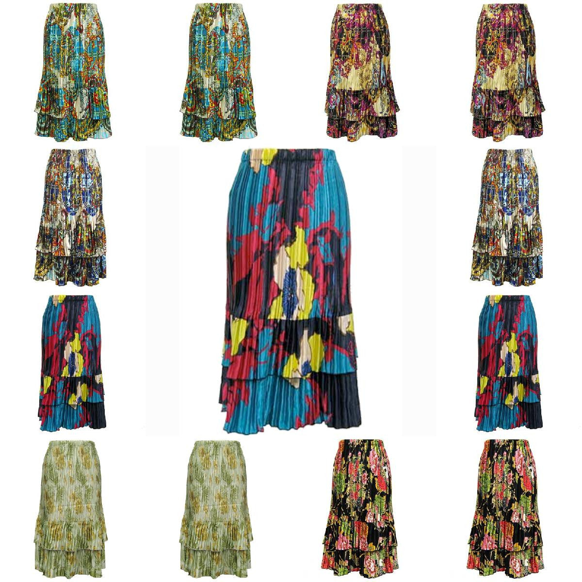 12 Pack SKIRTs Satin Mini Pleat Tiered Prints