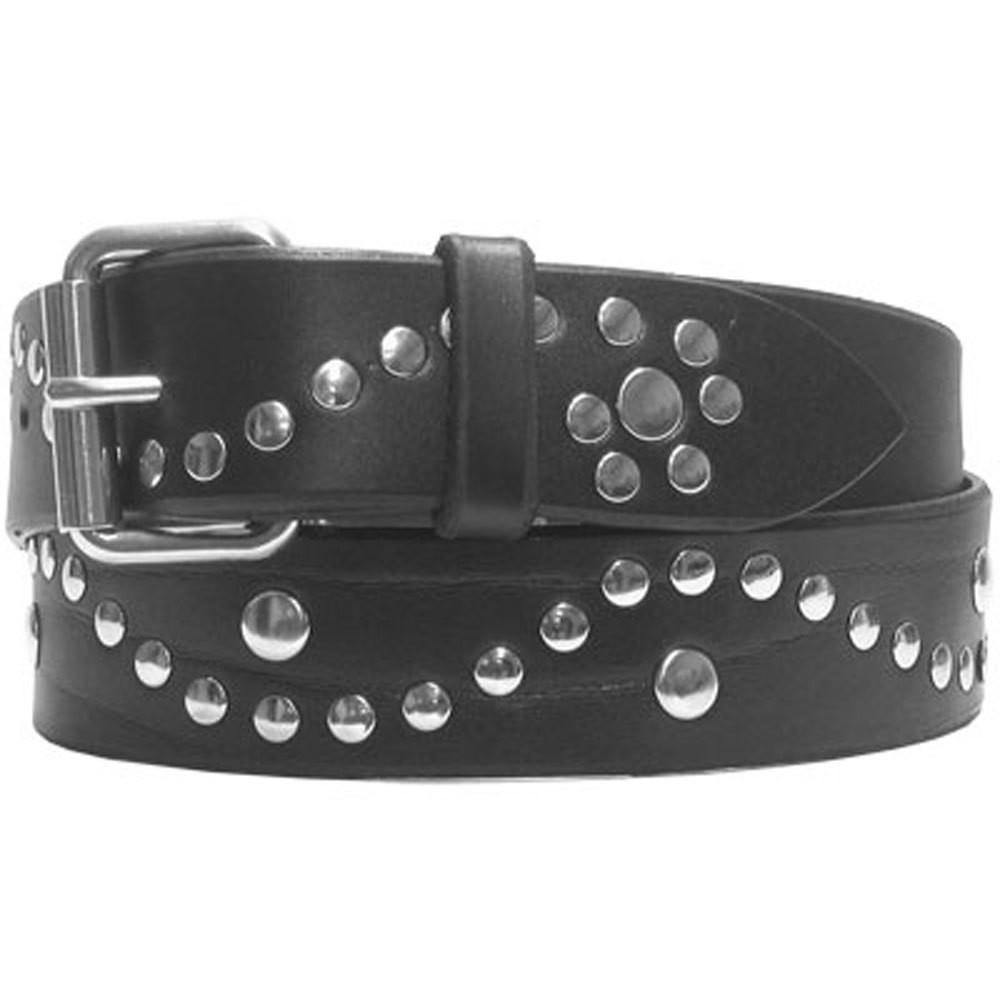 Black Leather Chrome Studded Belt 46+ - Artisan Leather by Sole Survivor