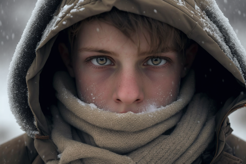 pojke som bär hals damask i snö