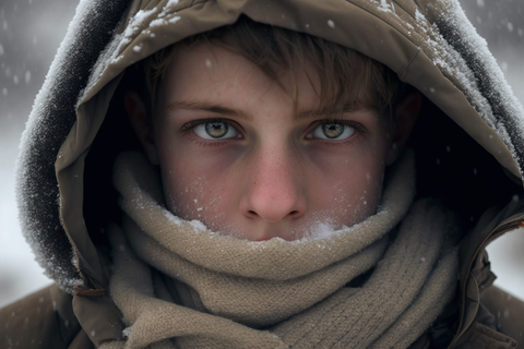 ragazzo che indossa la ghetta del collo nella neve