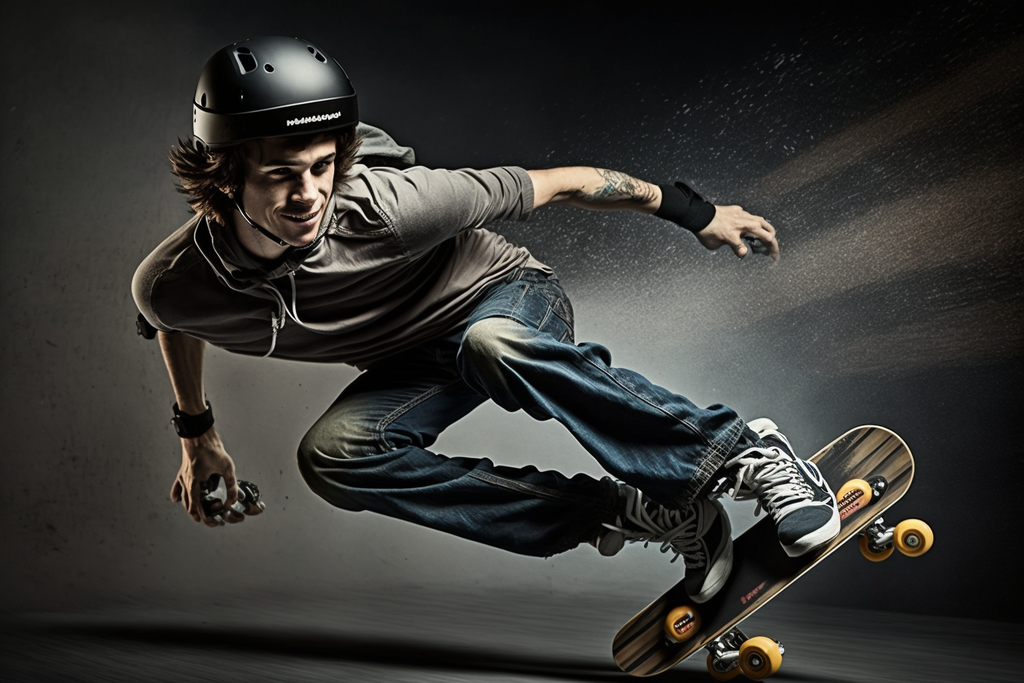 boy skateboarding and wearing black wristguards