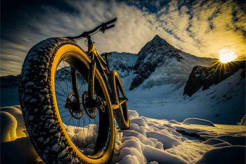 gros pneu de vélo dans la montagne