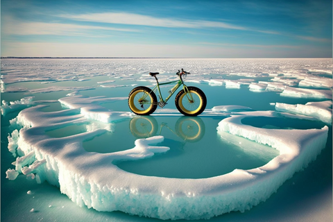 얼음 위의 뚱뚱한 자전거 타이어