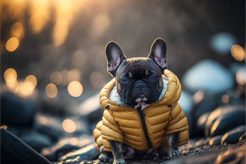 dog and a down jacket