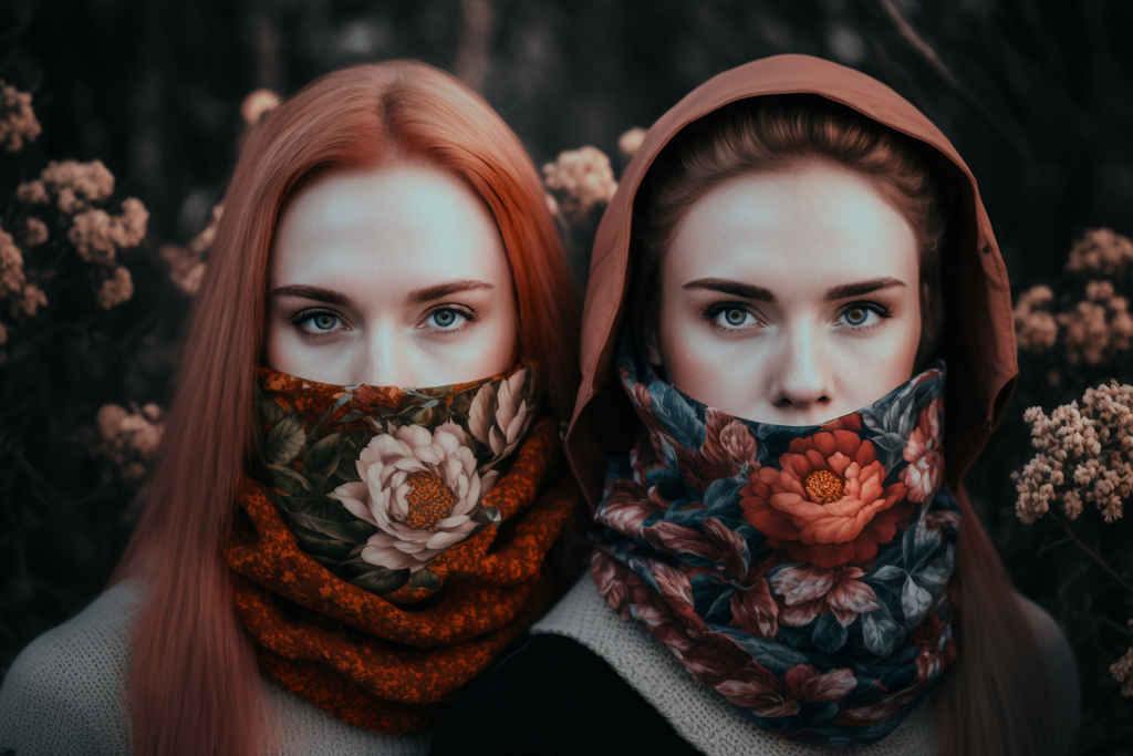 two girls in floral neck gaiters