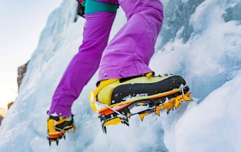 crampons on hiking boots