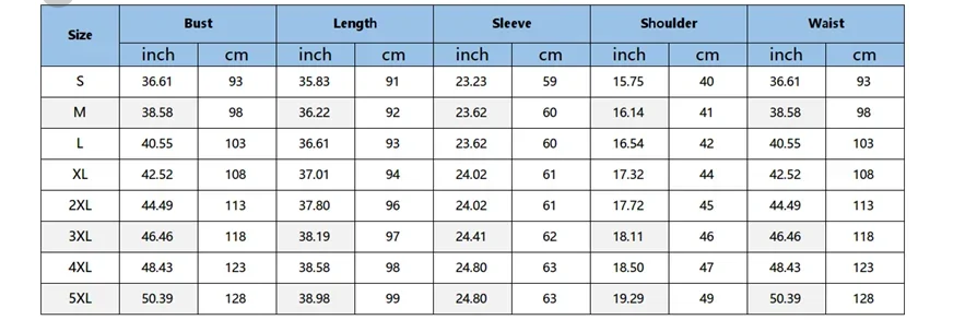 hoodie size chart