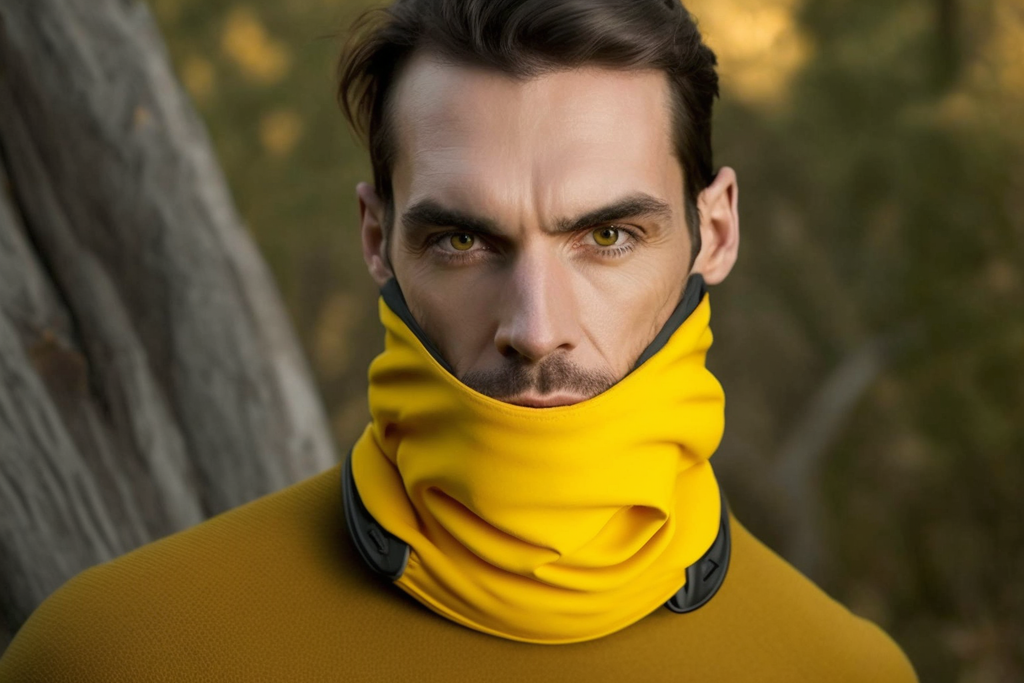 man wearing a yellow neck gaiter 