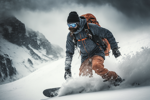 un uomo che fa splitboard nella neve