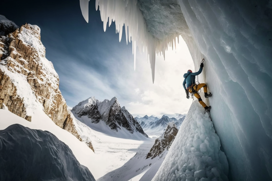 person doing ice climbing