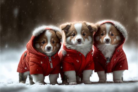 겨울 자켓을 입은 강아지들