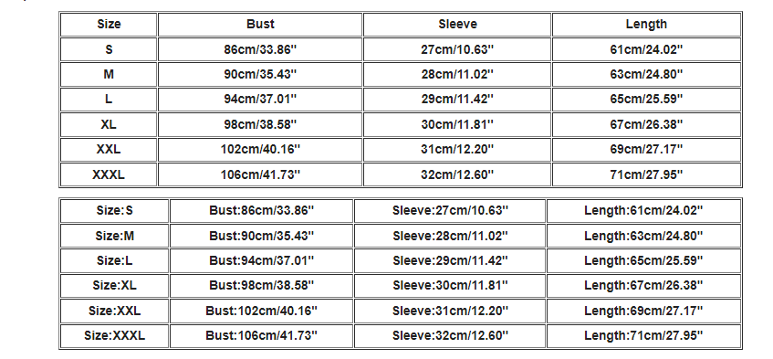 shirt size chart