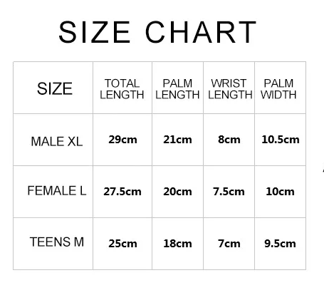 ski gloves size chart