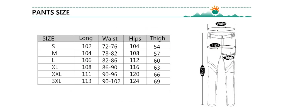 ski pants size chart