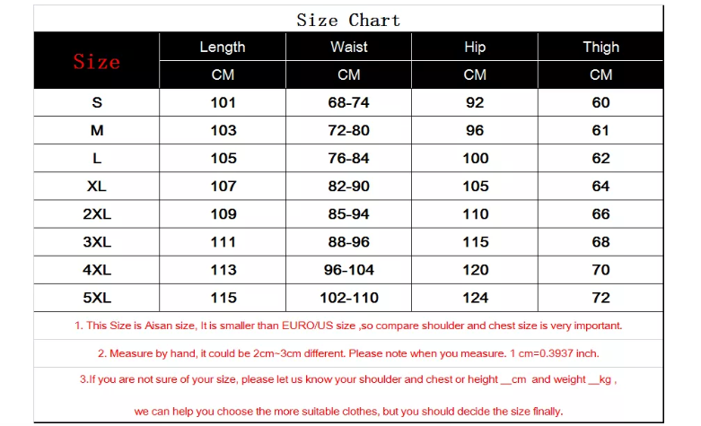 ski pants size chart