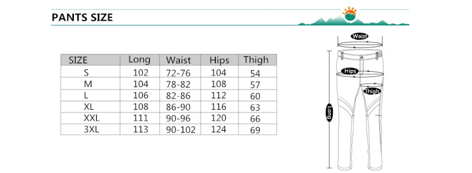 ski pants size chart