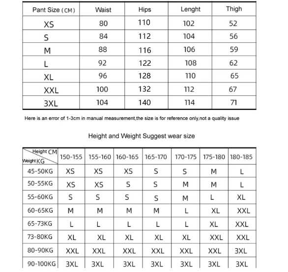 ski pants size chart