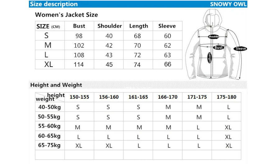 tabla de tallas de chaquetas de nieve