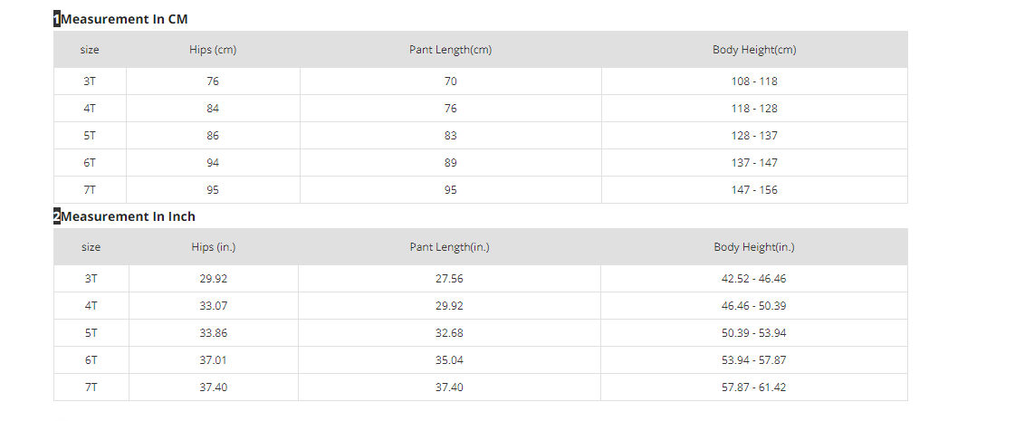 snow pants size chart