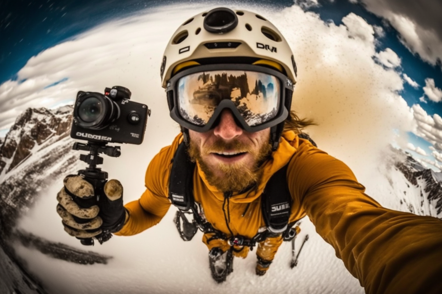 snowboarder with action camera