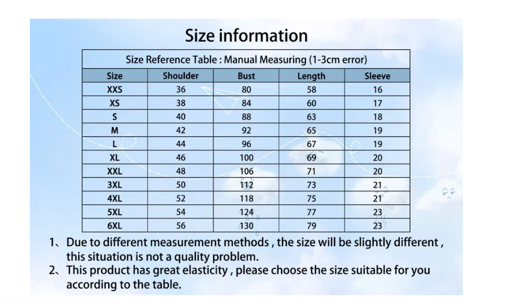 superhero shirt size chart