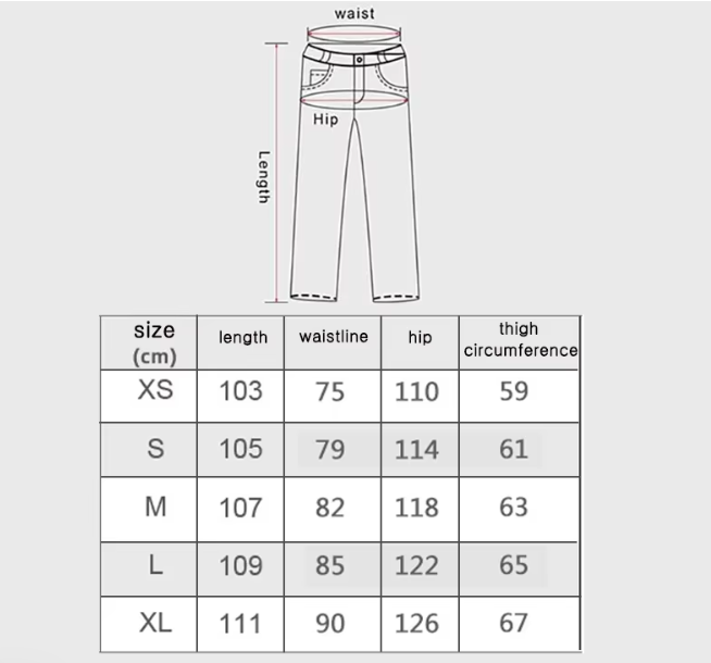 Tabla de tallas de pantalones de esquí