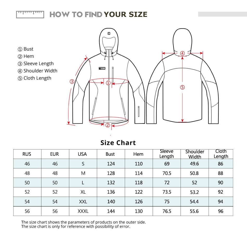 size chart ski gear