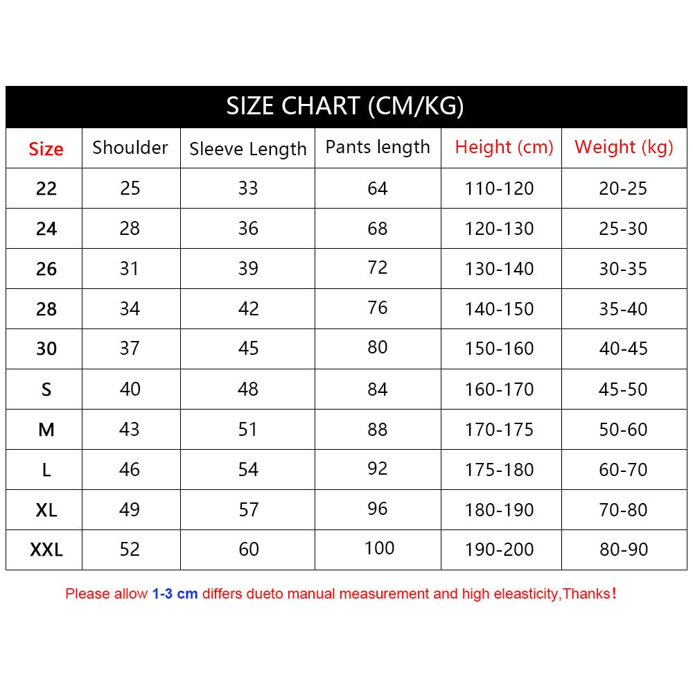 size chart kids base layer gear