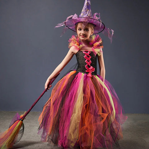 Girls Rainbow Evil Witch Halloween Costume - Glitter Witch Tutu Dress ...