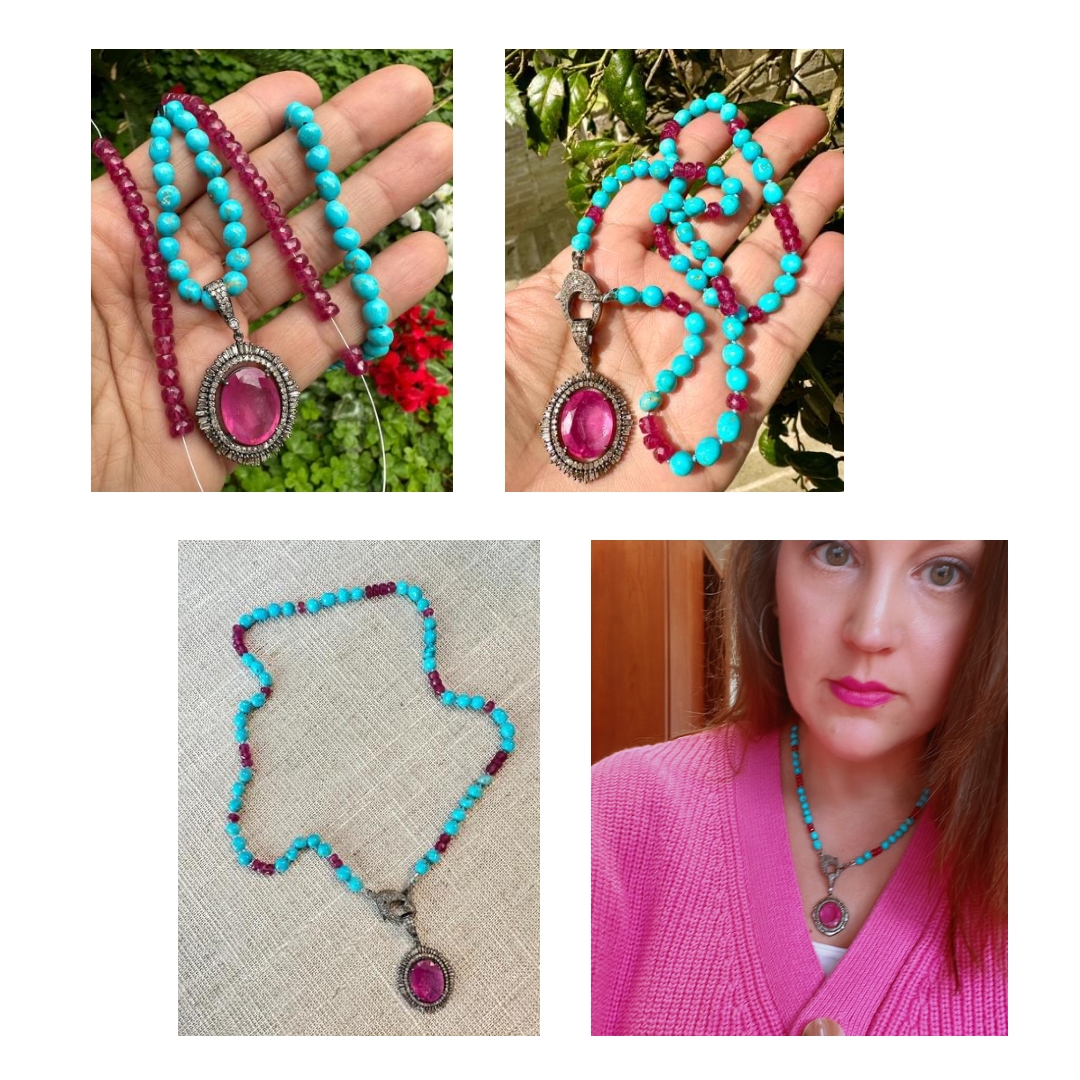 Pink ruby and turquoise jewelry
