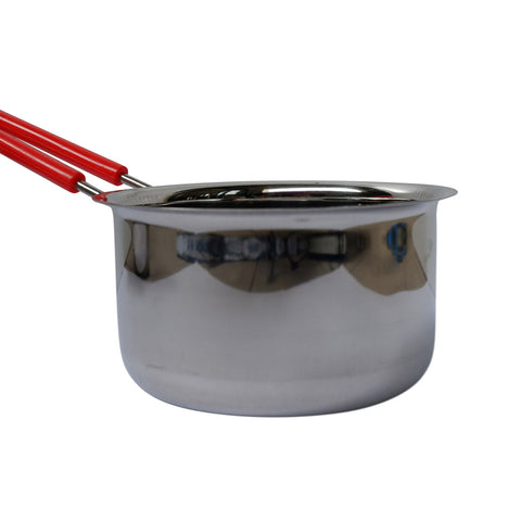 Indian chai pot with red handle.