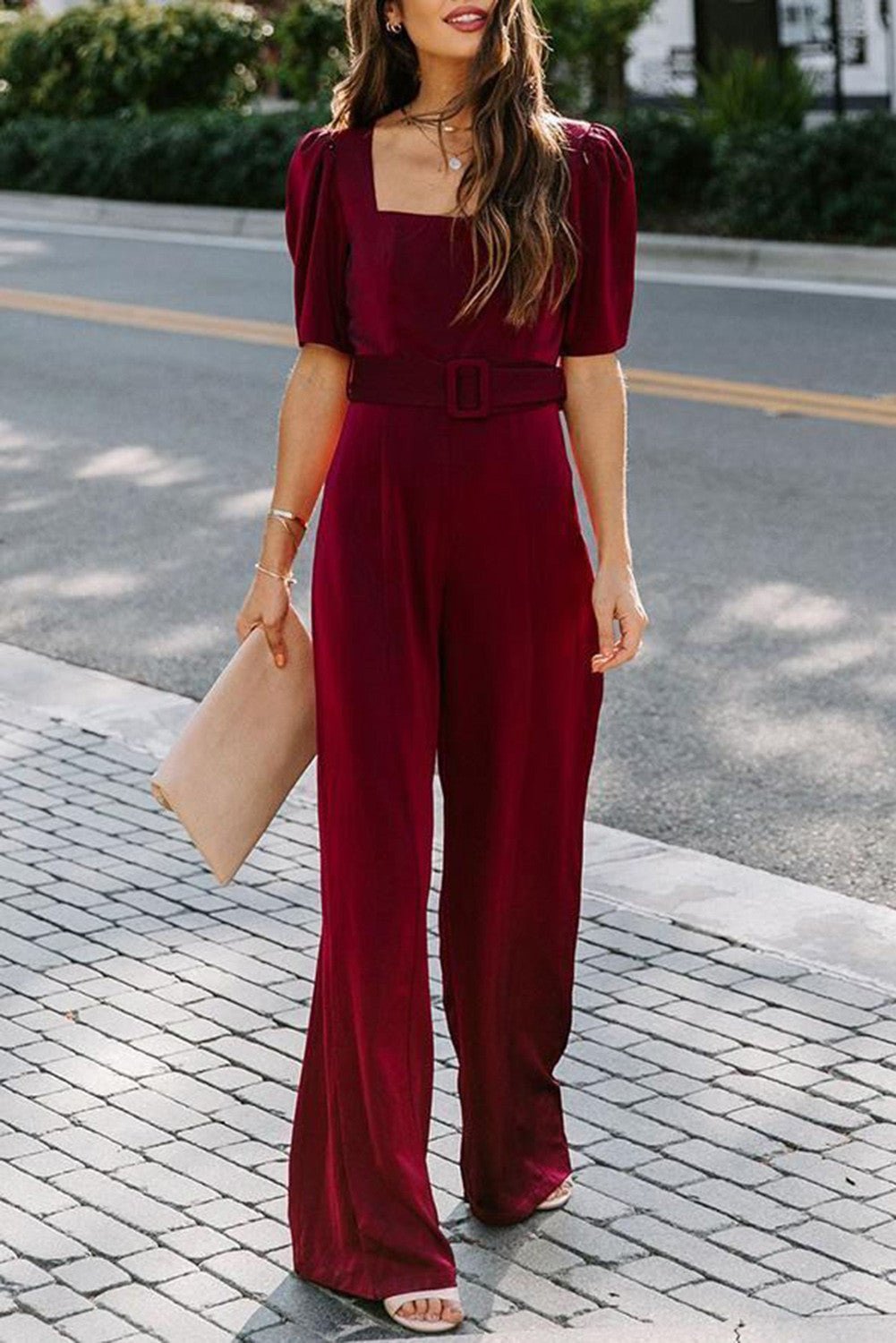 square neck puff sleeve jumpsuit