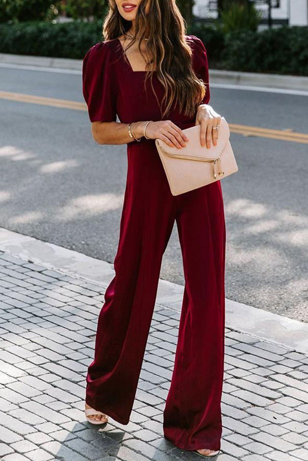 square neck puff sleeve jumpsuit