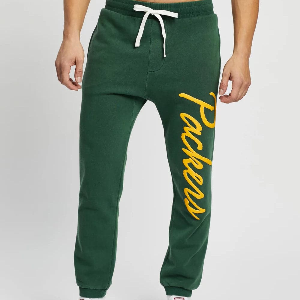 Green Bay Packers Majestic NFL Script Baggy Track Pants - Faded Green ...
