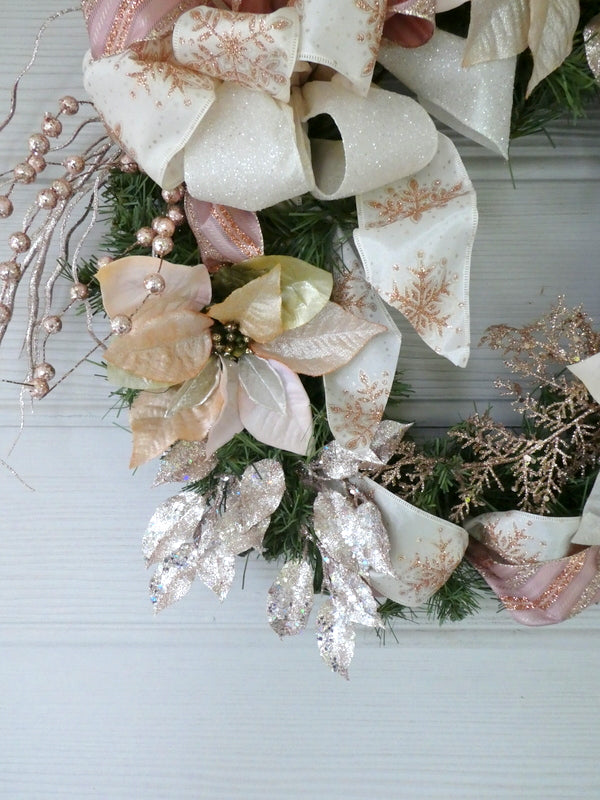 Rose Gold Christmas Wreaths - Christmas Decorations - Poinsettia wreat