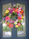 Bright Summer wreath for your front door, Spring wreath, Gerbera Daisy wreath, French Country Decor