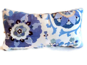 Lumbar Pillow Suzani Design Designer Fabric Blue Pillows