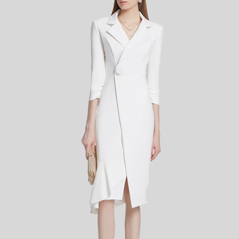 white long sleeve knee length dress