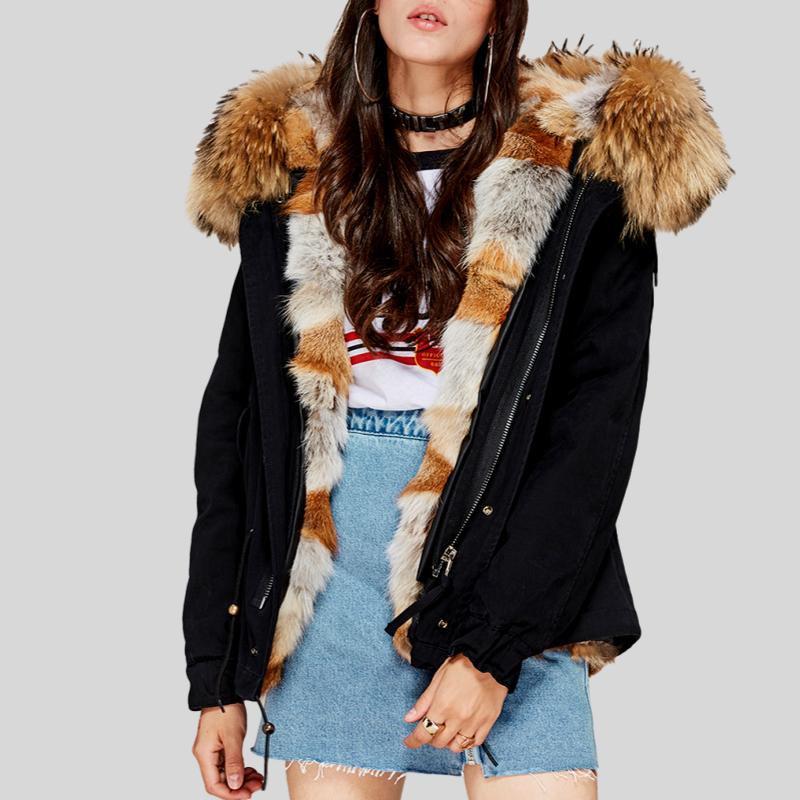 raccoon fur hooded coat