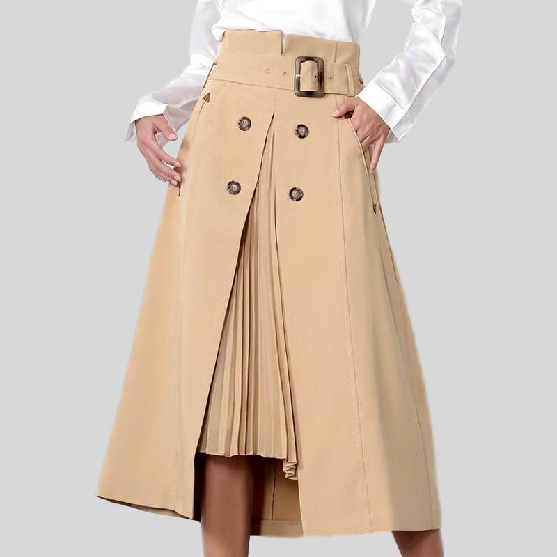 Elegant Khaki Midi High Waist Knee Length Skirt – Knot Bene