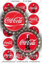 Digital Bottle Cap Images - Coca Cola Collage Sheet (R1102) 1 Inch Circles for Bottlecaps, Magnets, Jewelry, Hairbows, Buttons
